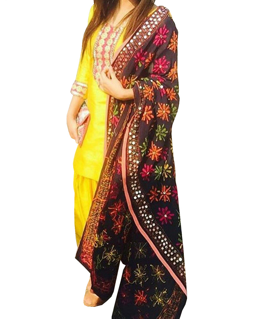Buy Traditional Wear Yellow Chikankari Cambric Cotton Readymade Phulkari  Suit Online From Surat Wholesale Shop.